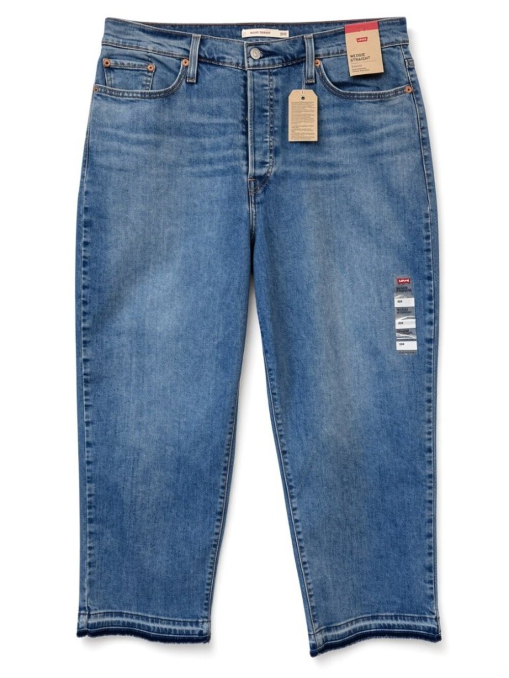 Levi's Wedgie Straight Stretch Button Fly Jeans Womens Plus Size 18W Raw Hem